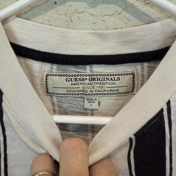 Vintage 90s Guess Originals Black And White Striped Skate Surfing Shirt Size L - Picture 6 of 6